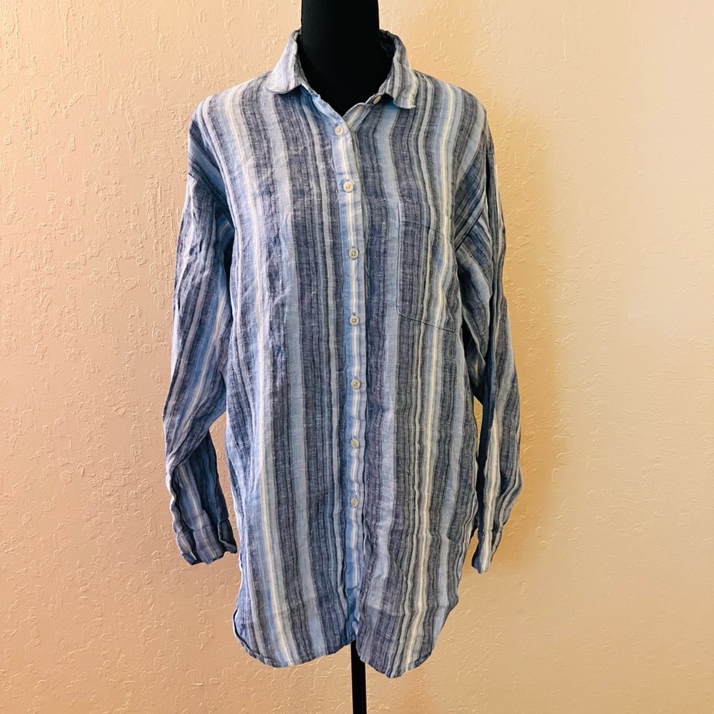 Lands' End Blue and White‎ Striped Casual Shirt